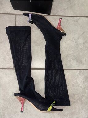 NIB! MARCO de VINCENZO Black Sheer Sock Boot Shoe Swarovski Crystal Size 39